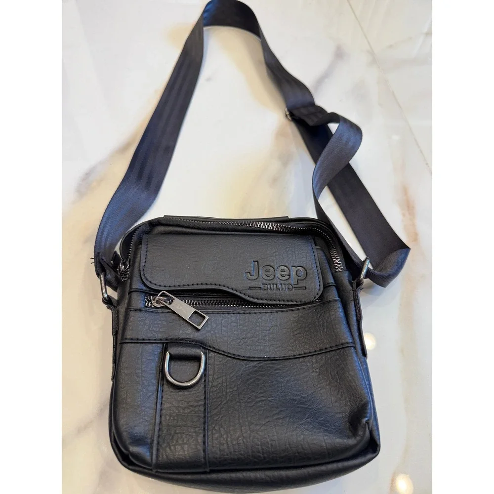 Jeep Buluo Mens Black Vegan Leather Crossbody Messenger Bag Shoulder Travel Case